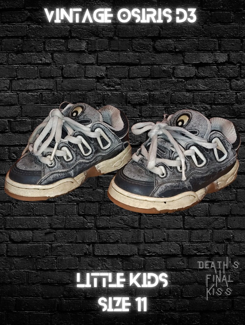 RARE OG Osiris D3 Toddler 11 Skateboard Shoes Black White Vintage Y2K Punk